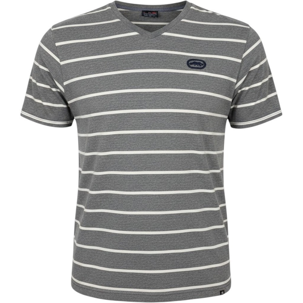 Ecko Unltd Mens 3XB Grey White Striped V-Neck Short Sleeve Rhino Logo T-Shirt